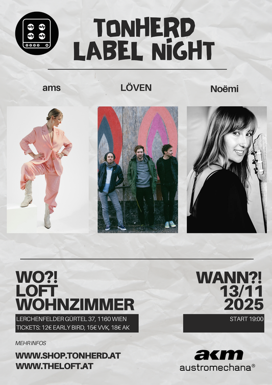 Tonherd Label Night im Loft Wohnzimmer mit ams, LÖVEN und Noëmi